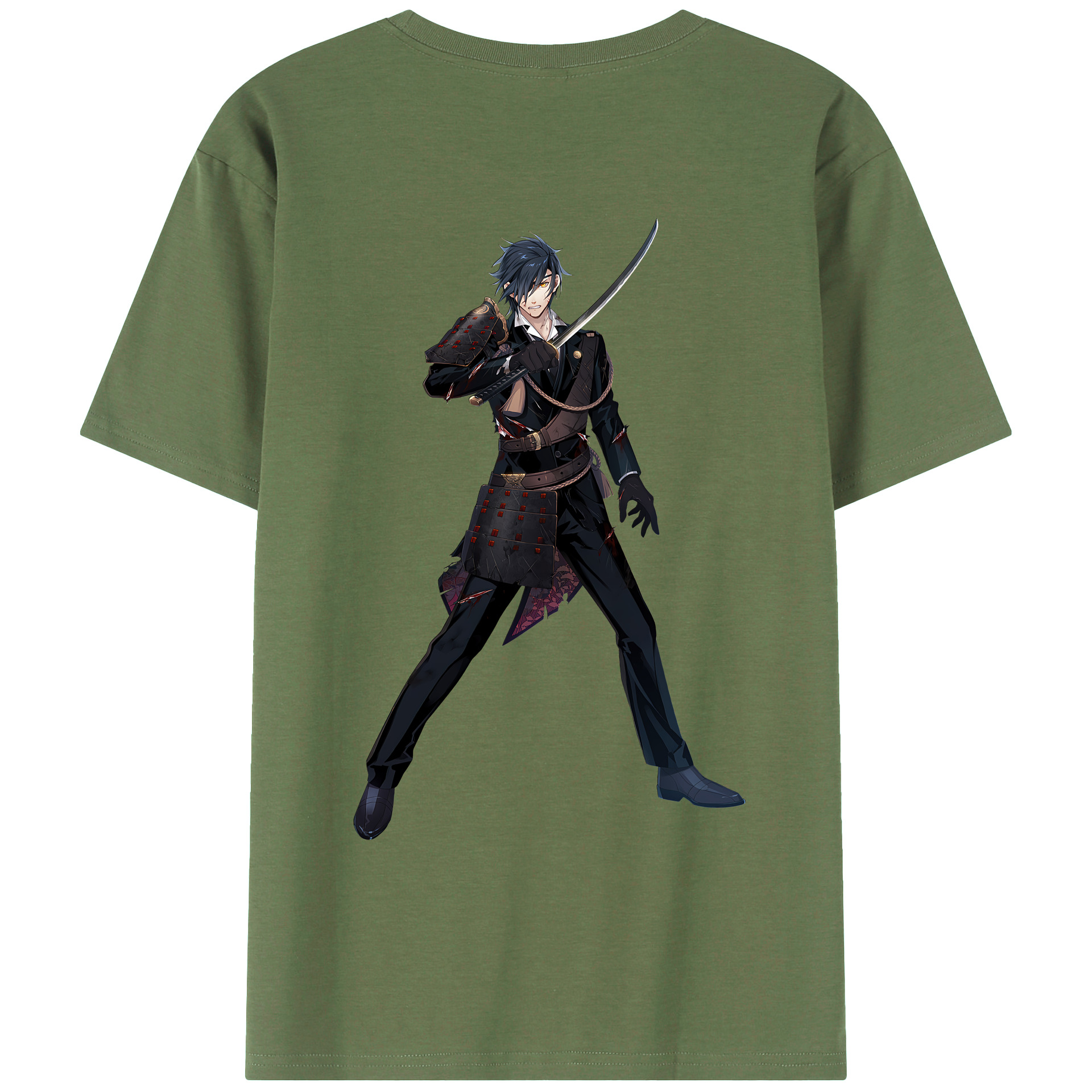 （画像用） 刀剣乱舞 Touken Ranbu 綿100％ メンズ半袖Tシャツ（バックプリント） 通気性